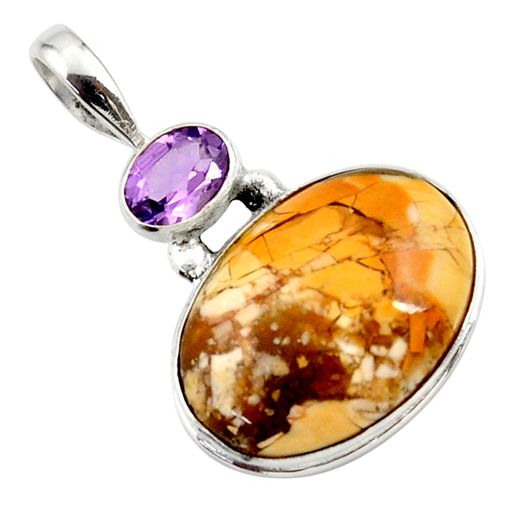 925 silver natural yellow brecciated mookaite (australian jasper) pendant r27628