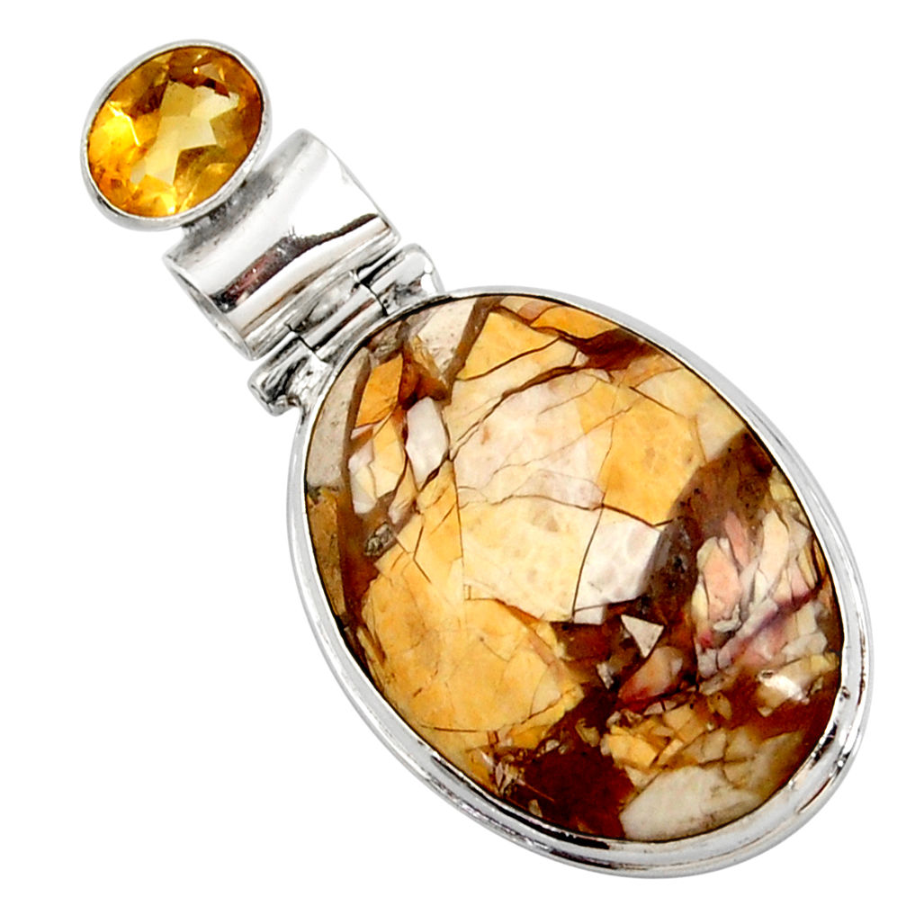 925 silver natural yellow brecciated mookaite (australian jasper) pendant r27784