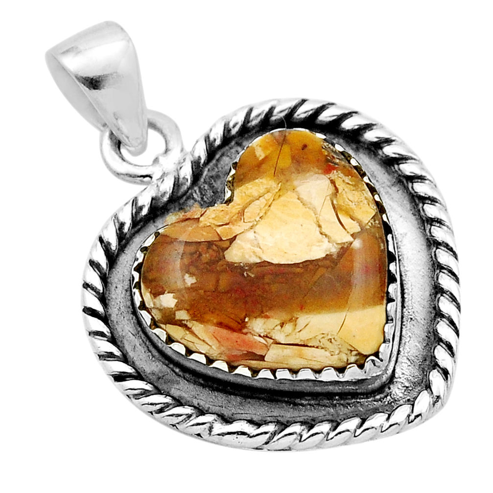 925 silver 11.15cts natural yellow brecciated mookaite heart pendant y87694