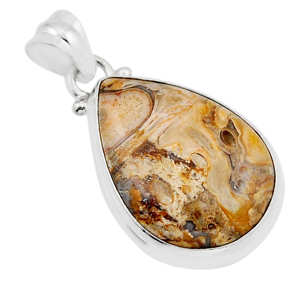 925 silver 14.45cts natural yellow brecciated mookaite pear shape pendant y52277