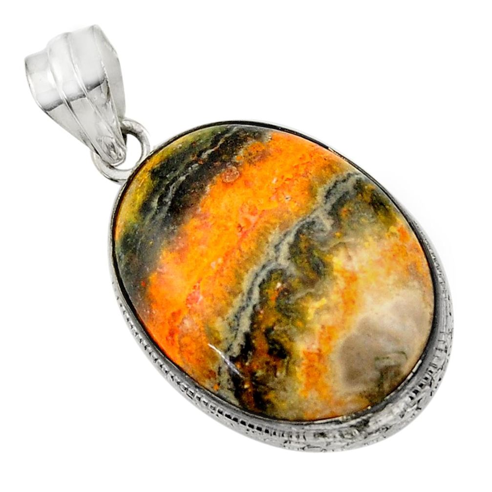 925 silver 24.00cts natural yellow bumble bee australian jasper pendant r32019