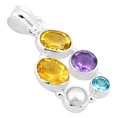 925 silver 7.11cts natural yellow citrine amethyst topaz pearl pendant u28440