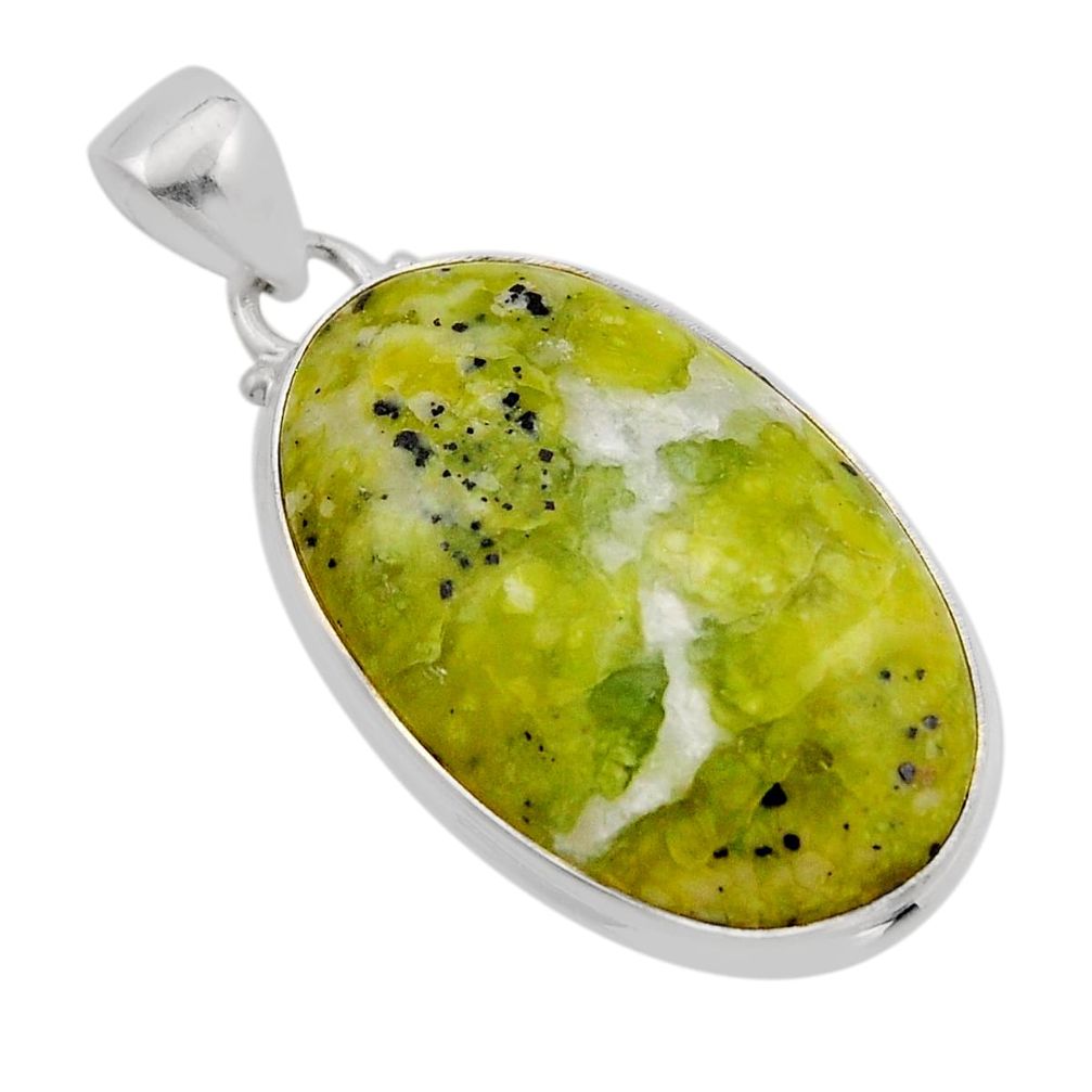 925 silver 17.42cts natural yellow lizardite (meditation stone) pendant n2087