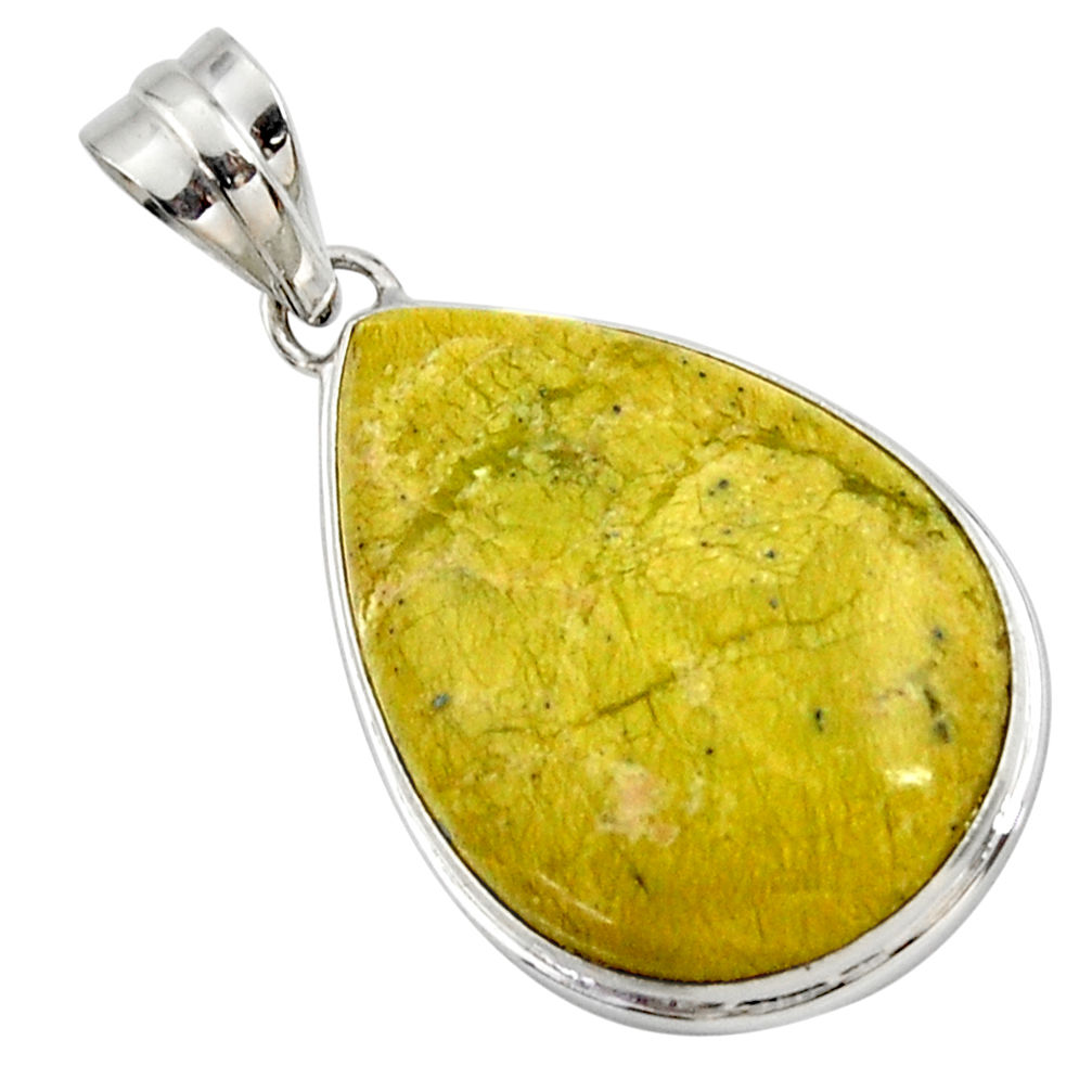 925 silver 16.73cts natural yellow lizardite (meditation stone) pendant r27724