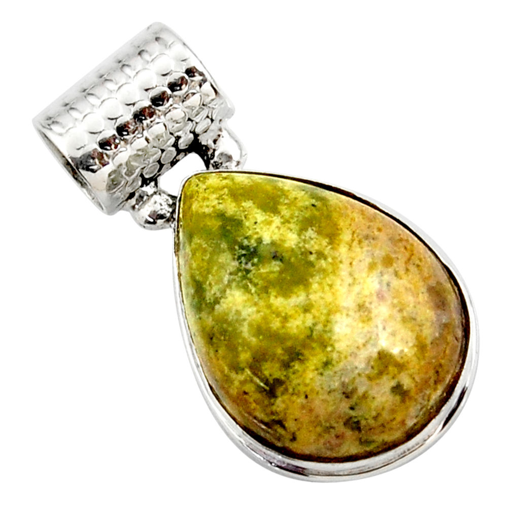 925 silver 17.22cts natural yellow lizardite (meditation stone) pendant r27737