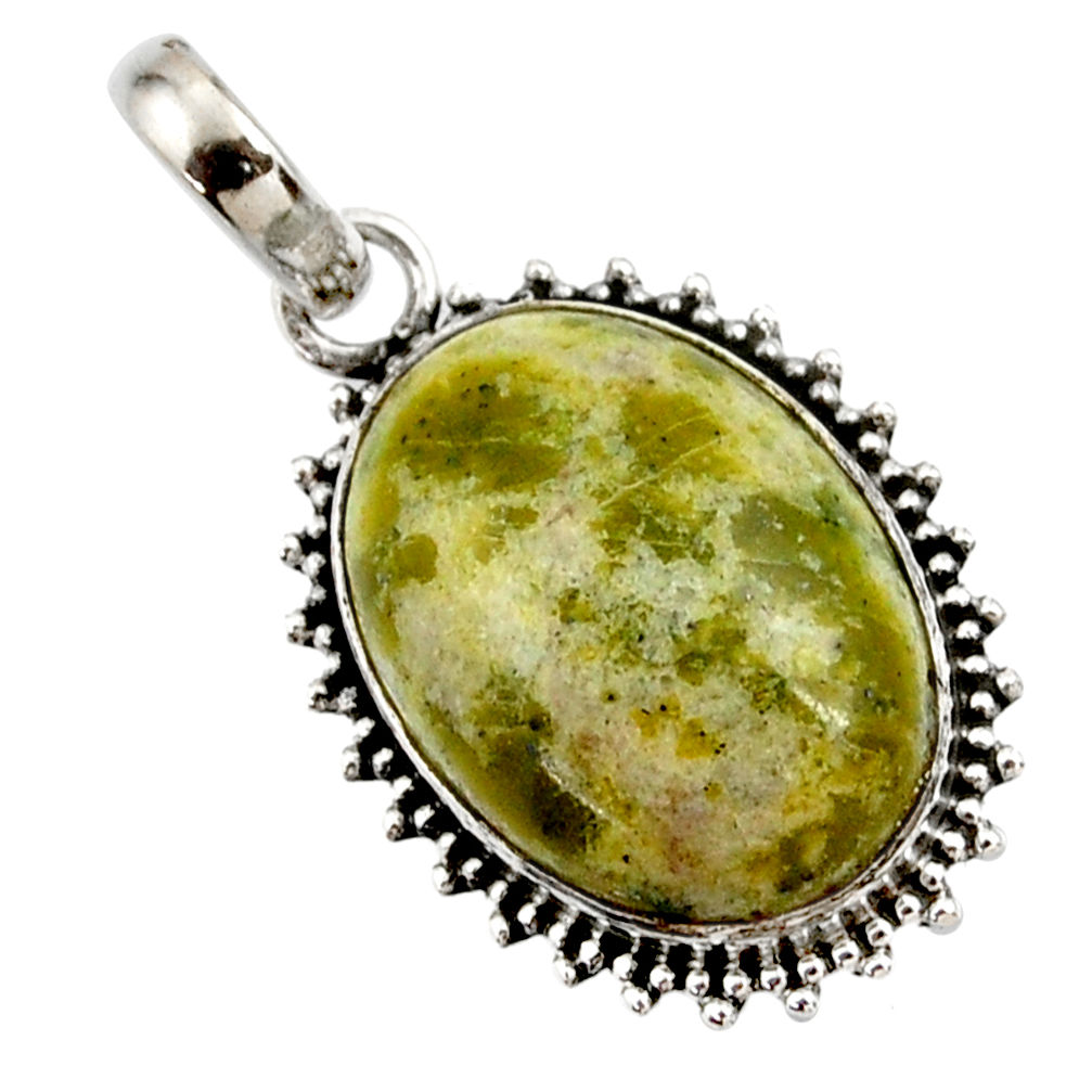 925 silver 17.65cts natural yellow lizardite (meditation stone) pendant r27953