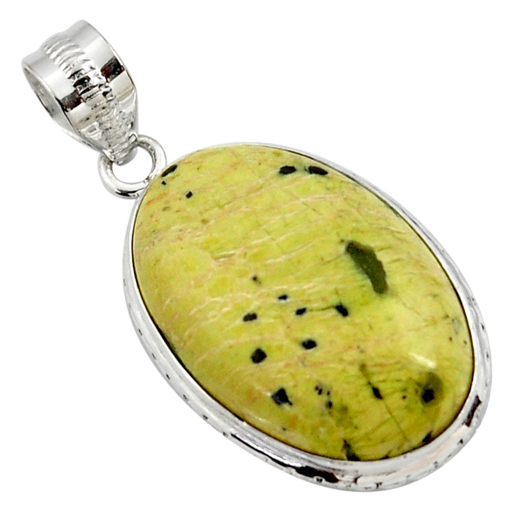 925 silver 18.70cts natural yellow lizardite (meditation stone) pendant r27960