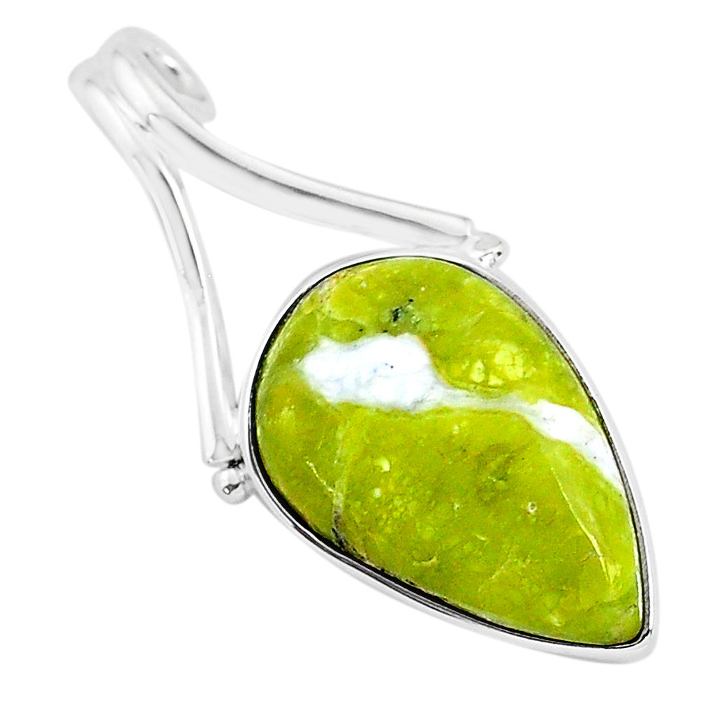 925 silver 10.65cts natural yellow lizardite (meditation stone) pendant r94654