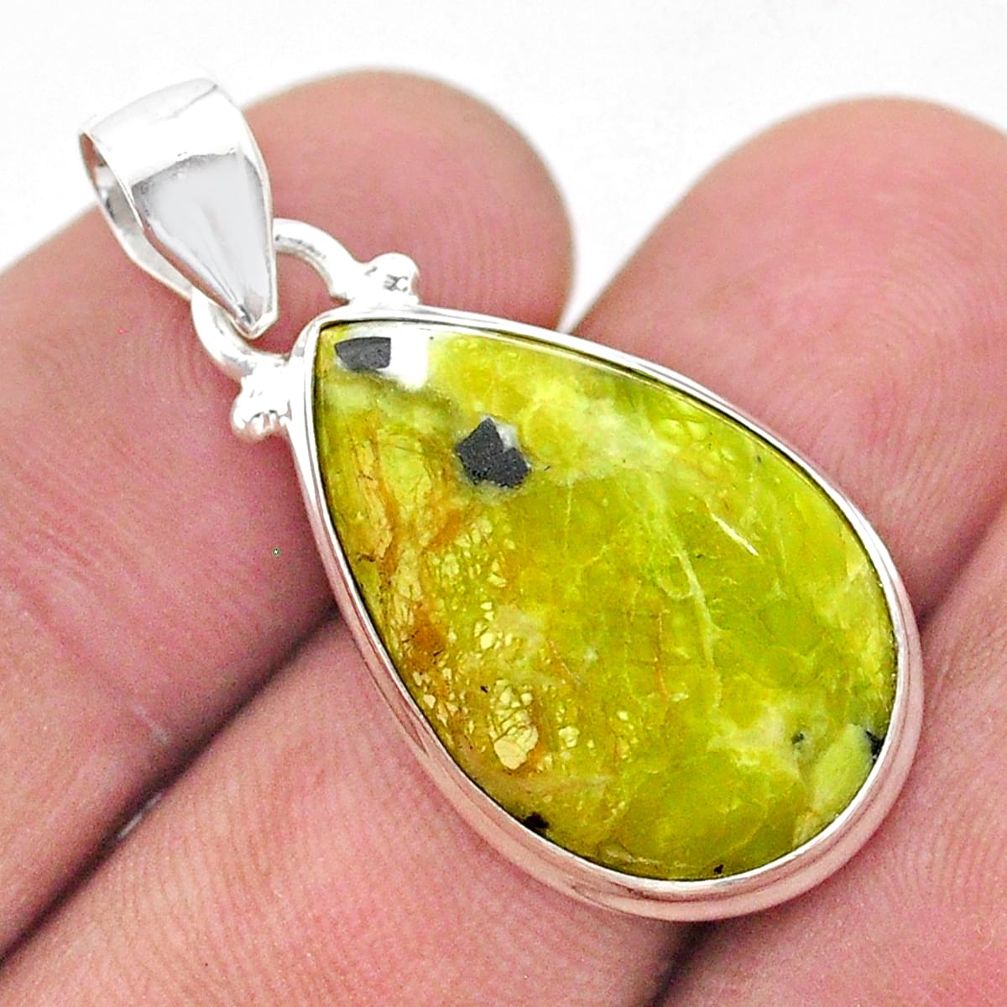 925 silver 13.70cts natural yellow lizardite (meditation stone) pendant t42633