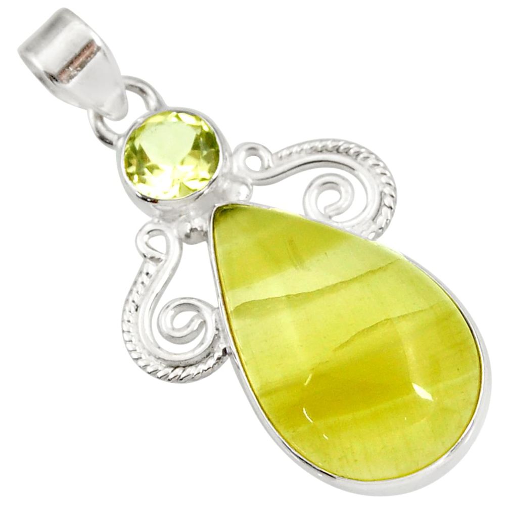 925 silver 19.23cts natural yellow olive opal pear green amethyst pendant d41416