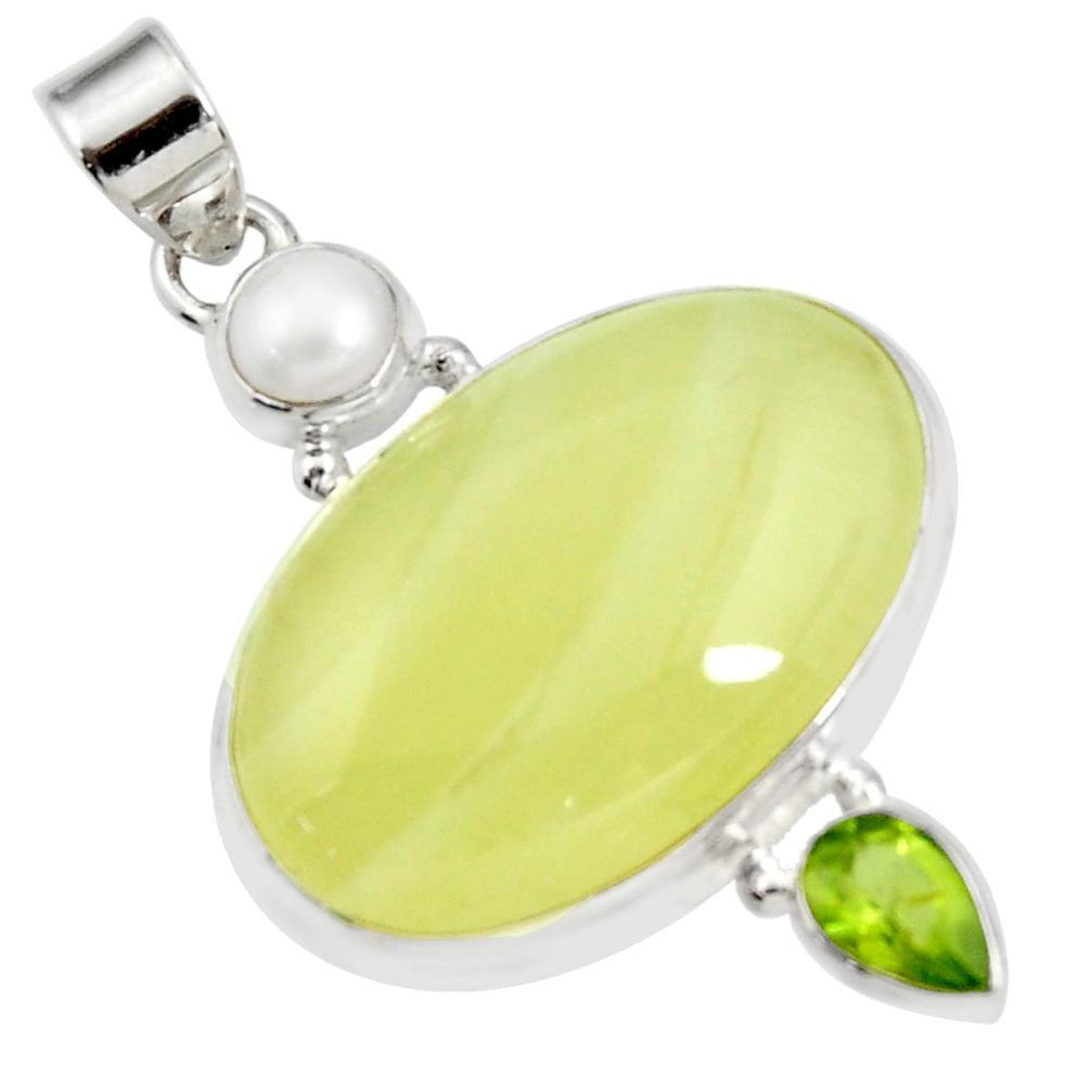 925 silver 27.13cts natural yellow olive opal peridot pearl pendant d41414