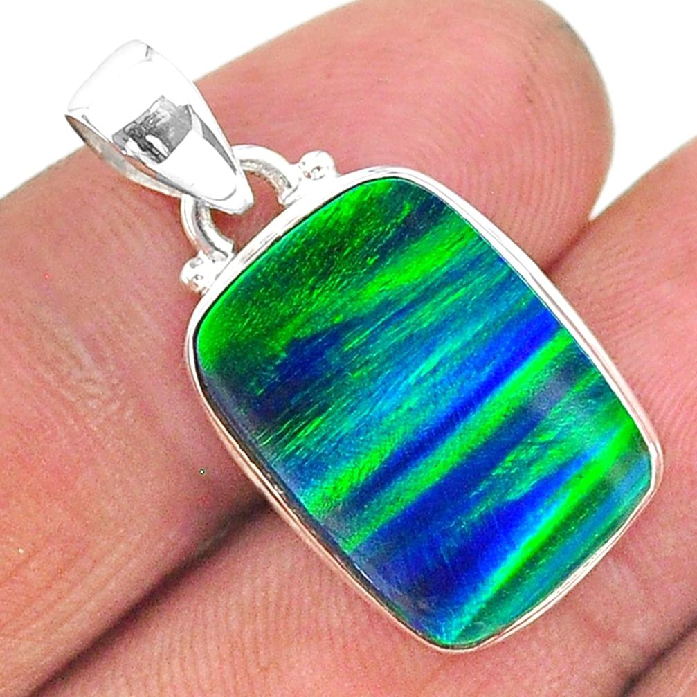 silver 8.38cts northern lights aurora opal (lab) octagan pendant jewelry t17010