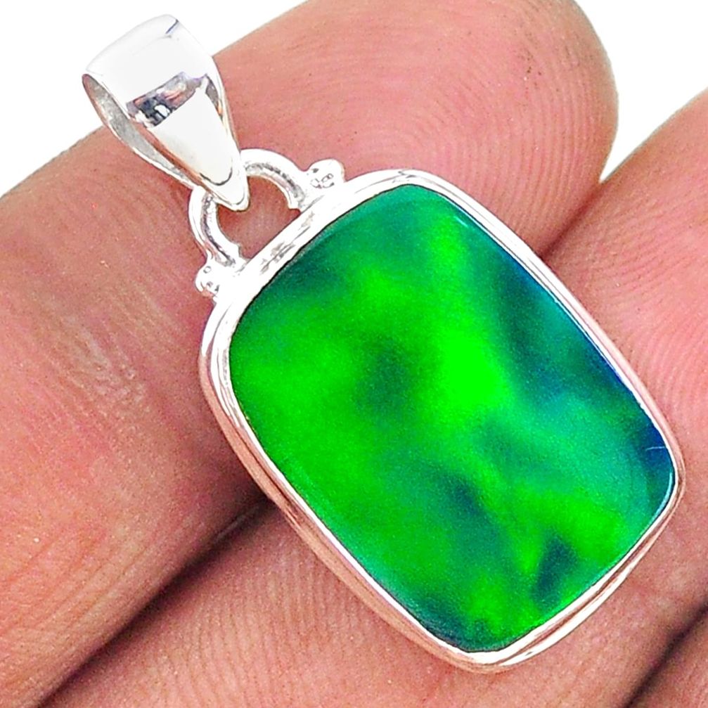 silver 7.82cts northern lights aurora opal (lab) octagan pendant jewelry t17019