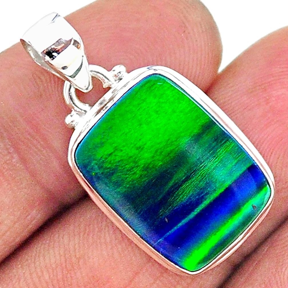 silver 8.35cts northern lights aurora opal (lab) octagan pendant jewelry t17020