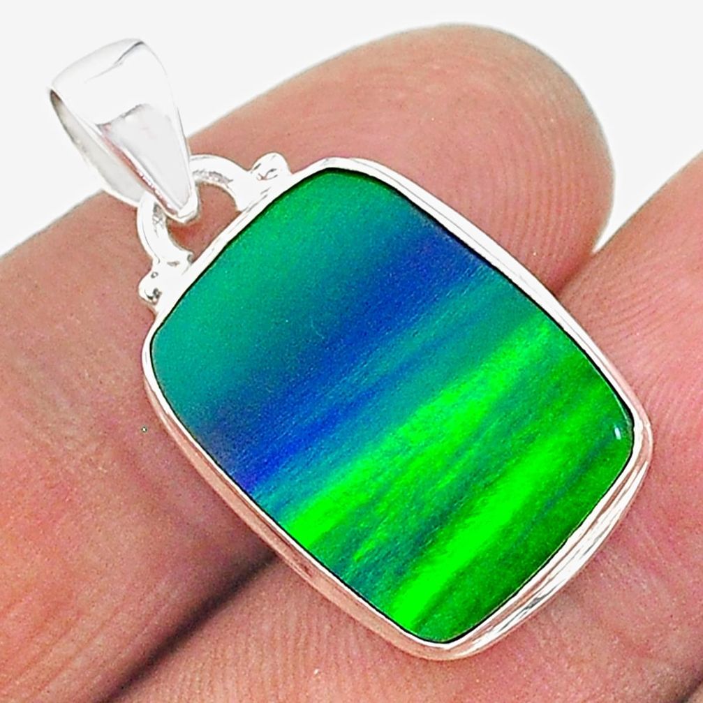 silver 8.86cts northern lights aurora opal (lab) octagan pendant jewelry t17028