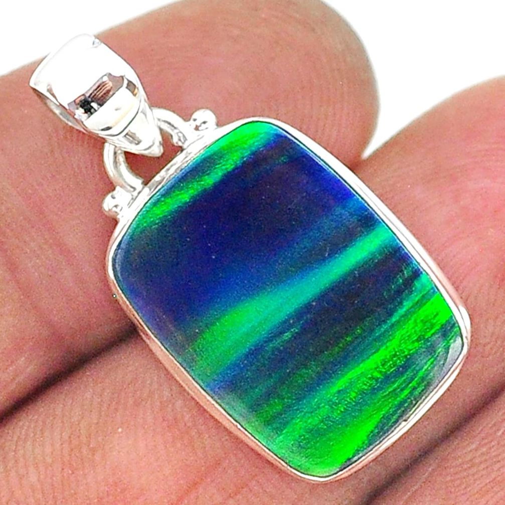 silver 9.29cts northern lights aurora opal (lab) octagan pendant jewelry t17033