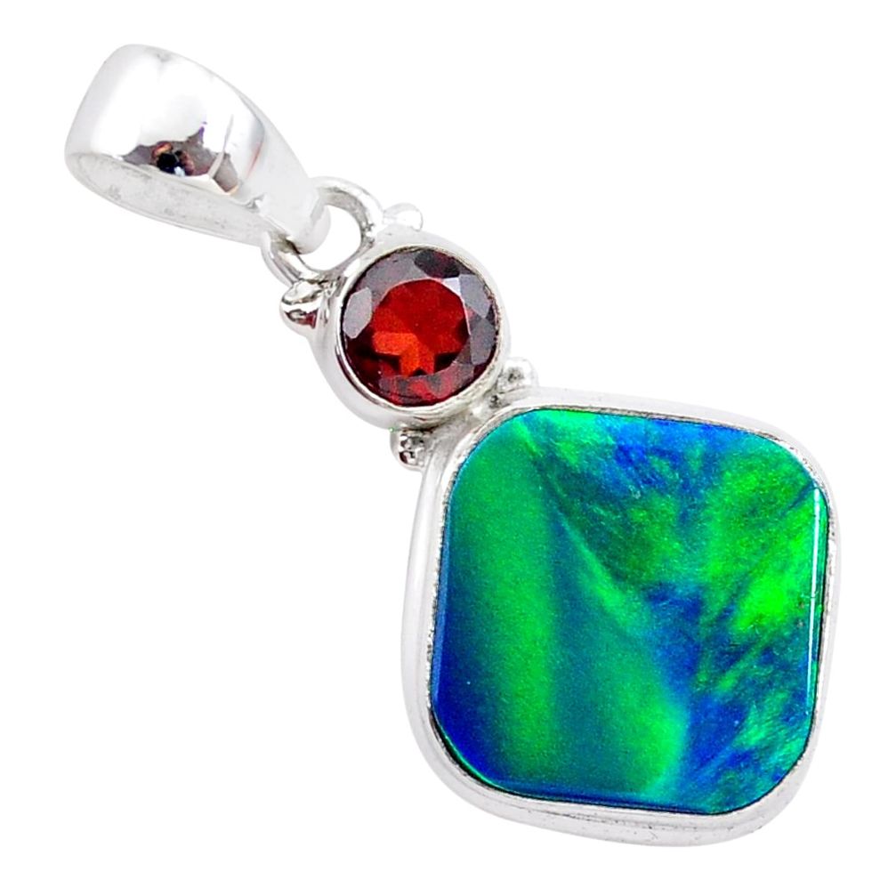 4.46cts northern lights aurora opal (lab) red garnet pendant jewelry t26004