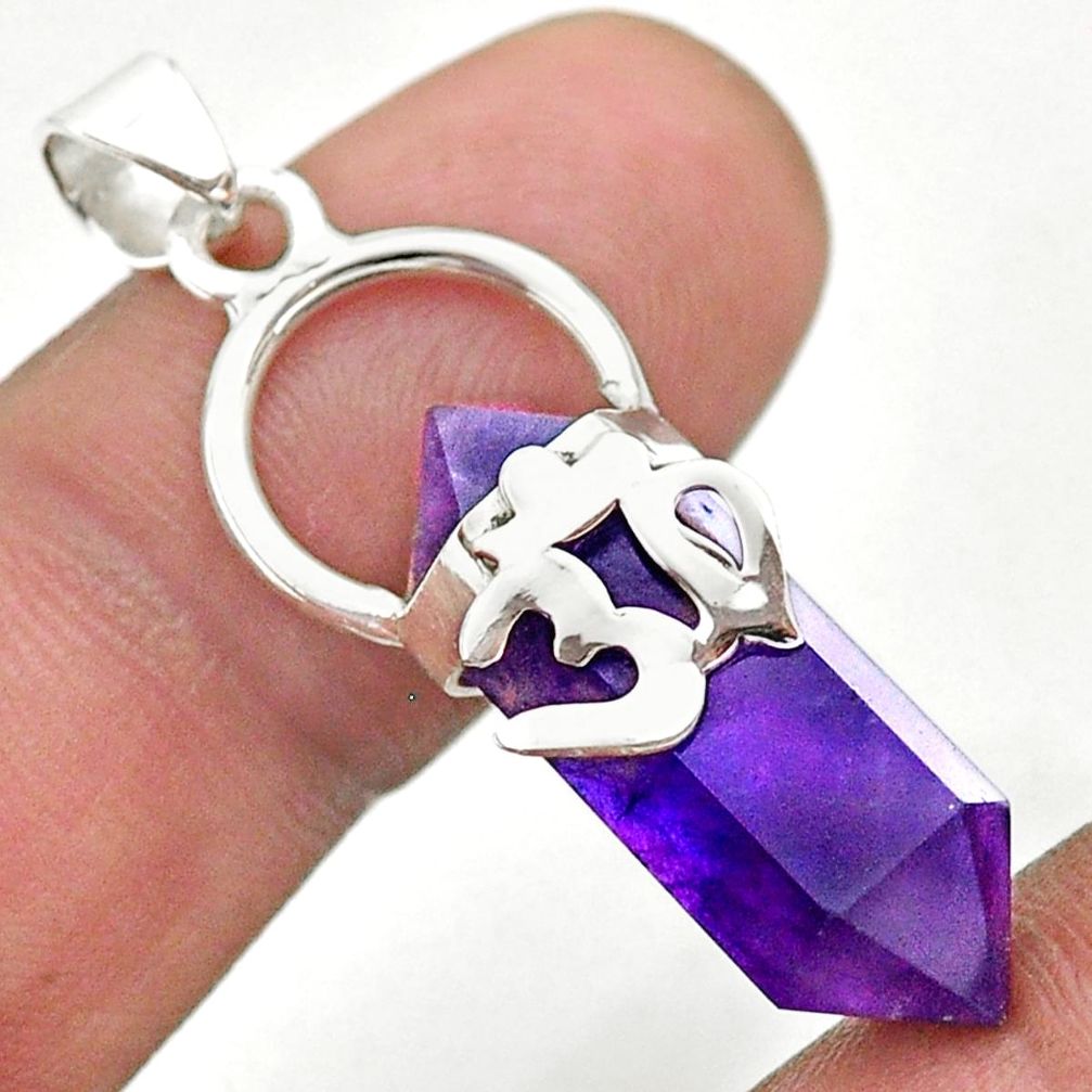 925 silver 11.53cts om symbol double pointer natural amethyst pendant t44288