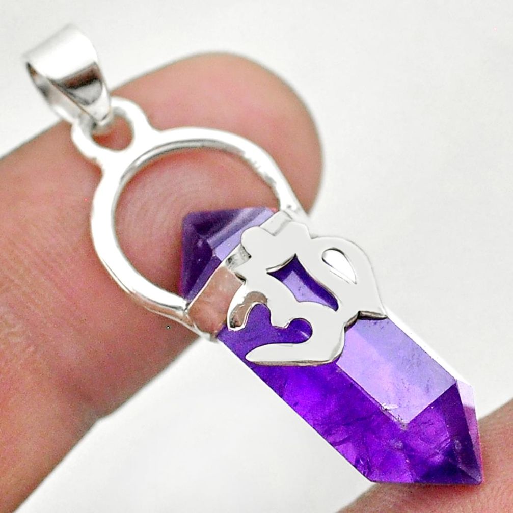 925 silver 11.17cts om symbol double pointer natural amethyst pendant t44312