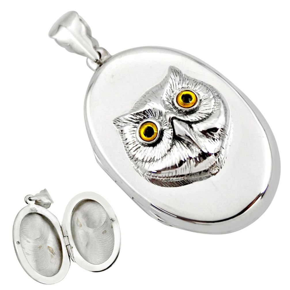 925 silver 14.69gms owl natural black onyx gold poison box pendant c26650