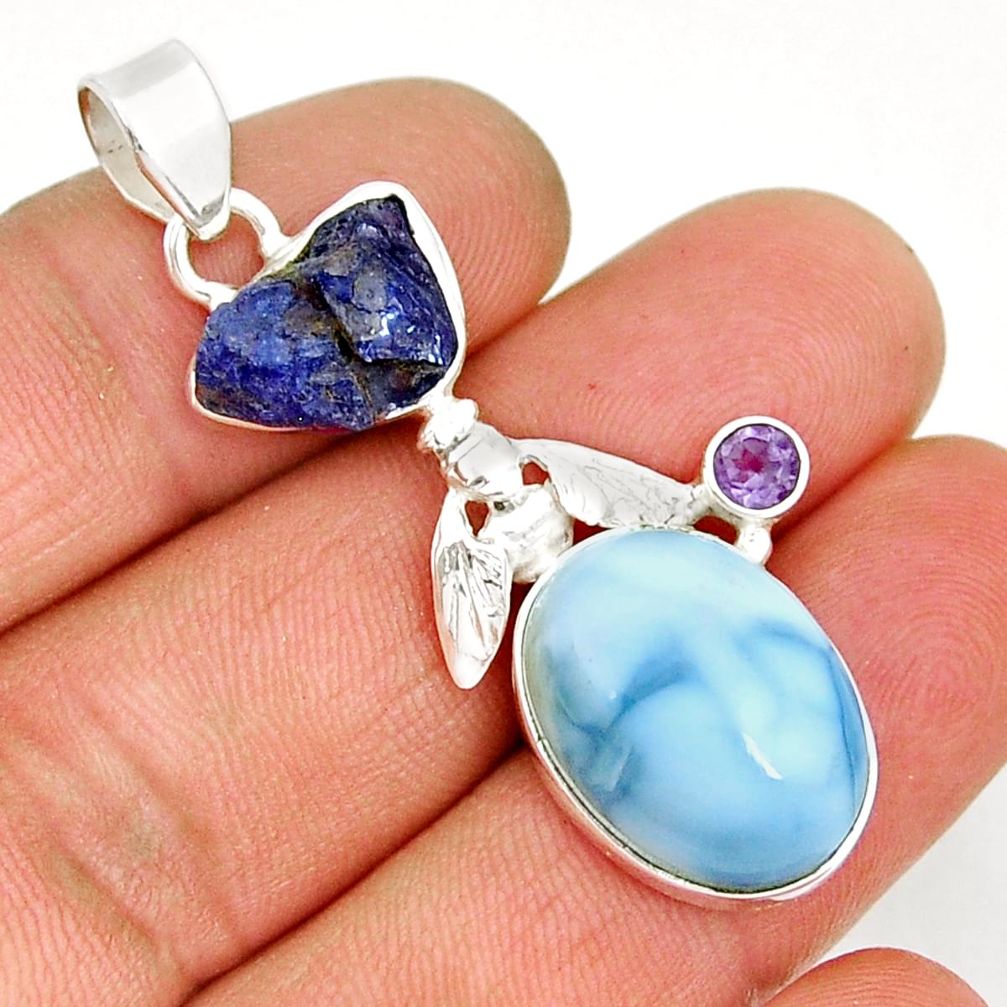 925 silver 16.46cts owyhee opal tanzanite rough amethyst honey bee pendant y7892