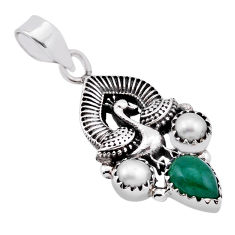 925 silver 3.61cts peacock natural green chalcedony pear pearl pendant n40345
