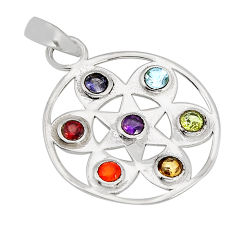 925 silver peridot citrine garnet amethyst cornelian topaz chakra pendant y73698