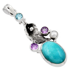 925 silver peruvian amazonite amethyst topaz pearl deltoid leaf pendant y96030