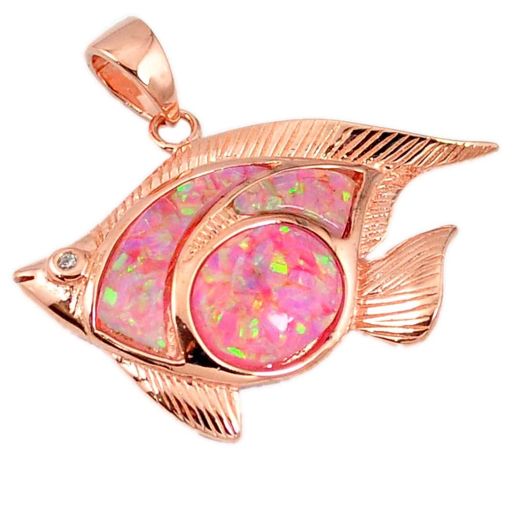 925 silver pink australian opal (lab) 14k rose gold fish pendant a61744 c15228