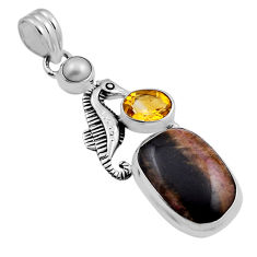 925 silver 14.61cts pink bio tourmaline citrine pearl seahorse pendant n24974