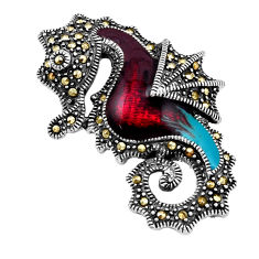 925 silver 6.26gms pink blue enamel marcasite seahorse brooch pendant n20190