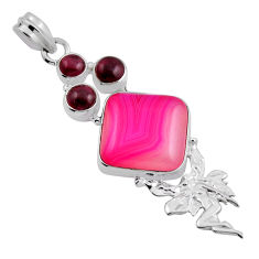 925 silver 19.00cts pink botswana agate garnet angel wings fairy pendant n24680