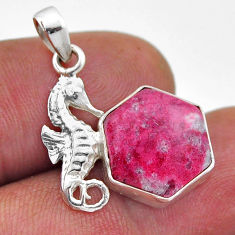 925 silver pink thulite (unionite, pink zoisite) hexagon seahorse pendant n46216