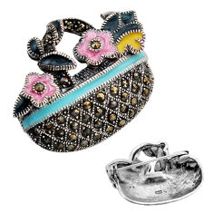 925 silver 8.01gms pink yellow blue black enamel marcasite brooch pendant y83640