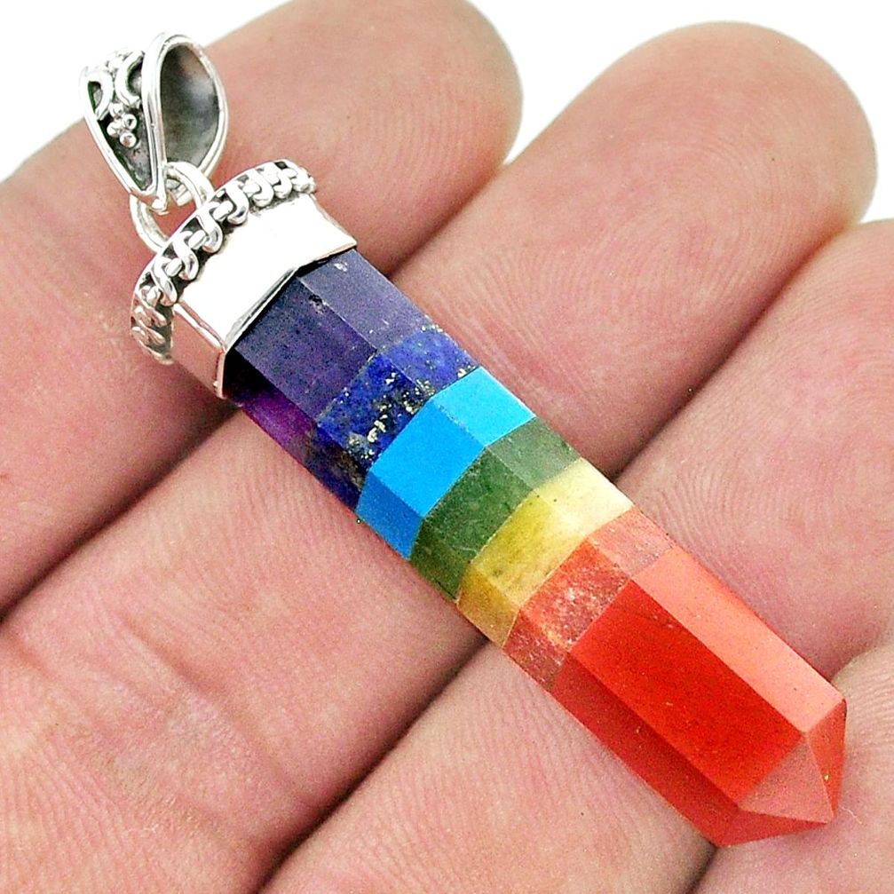 925 silver 27.42cts pointer chakra lapis chalcedony jasper red pendant u43015