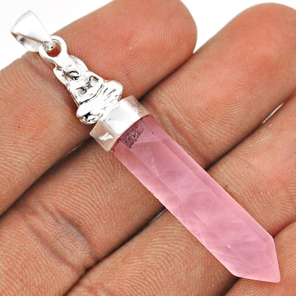 925 silver 14.79cts pointer natural pink rose quartz buddha charm pendant t86053