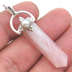 925 silver 19.68cts pointer natural pink rose quartz fancy pearl pendant u59264