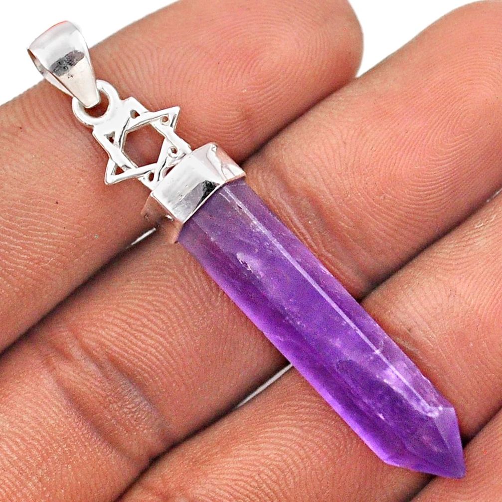 925 silver 13.10cts pointer natural purple amethyst wicca symbol pendant t86097