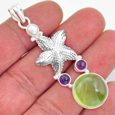 925 silver 14.48cts prehnite amethyst pearl star fish pendant jewelry y21205