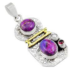 925 silver 8.14cts purple copper turquoise garnet pearl gold pendant y26293