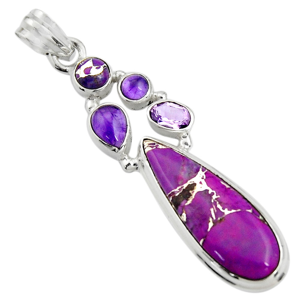 925 silver 15.16cts purple copper turquoise pear shape amethyst pendant r24924