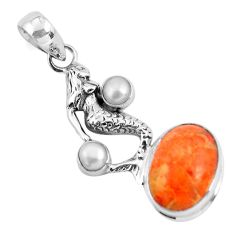 Clearance Sale- 925 silver 9.10cts red copper turquoise pearl fairy mermaid pendant p55112