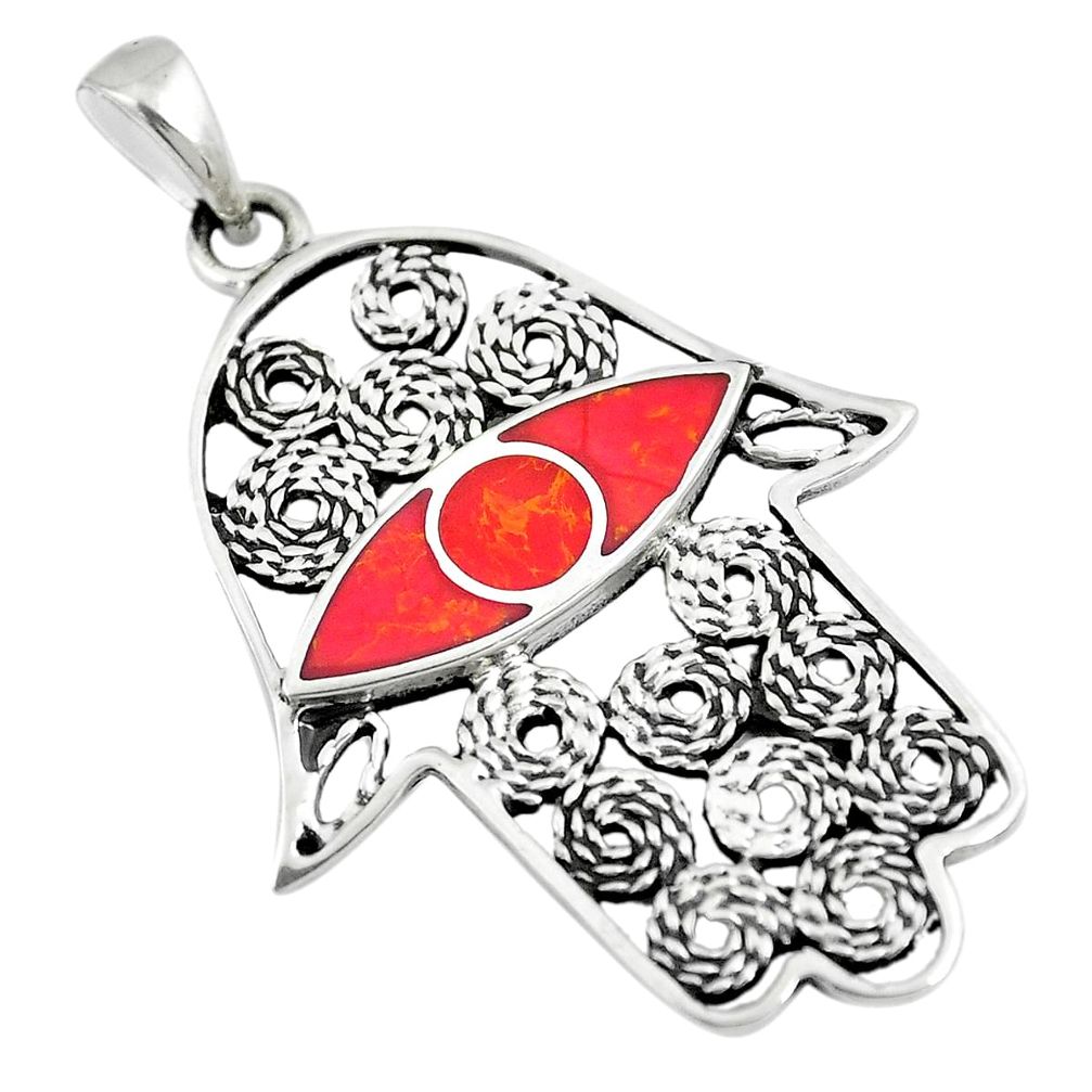 925 silver 4.47gms red sponge coral hand of god hamsa pendant a88356 c13736