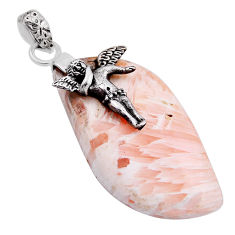 925 silver scolecite high vibration crystal angel wings fairy pendant n23632