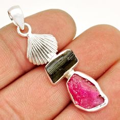 925 silver 9.45cts shell natural pink ruby tourmaline rough fancy pendant y2665