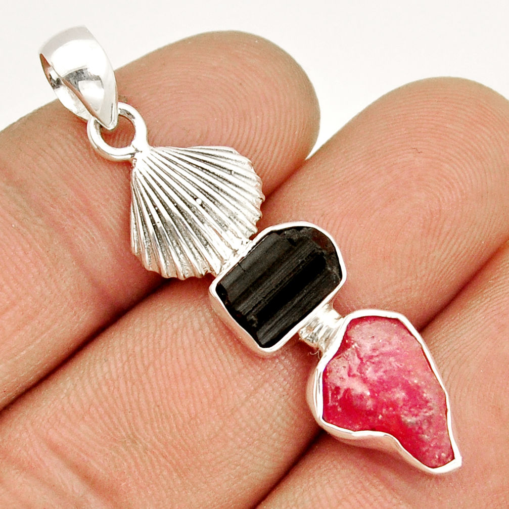 925 silver 8.55cts shell natural pink ruby tourmaline rough fancy pendant y2679