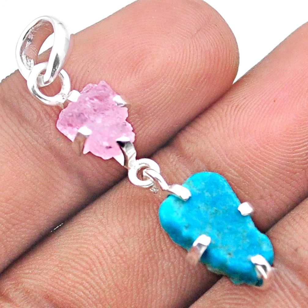 925 silver 7.51cts sleeping beauty turquoise rose quartz rough pendant u9944