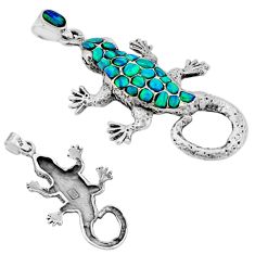 925 silver 3.79cts southwestern blue australian opal (lab) lizard pendant c32383