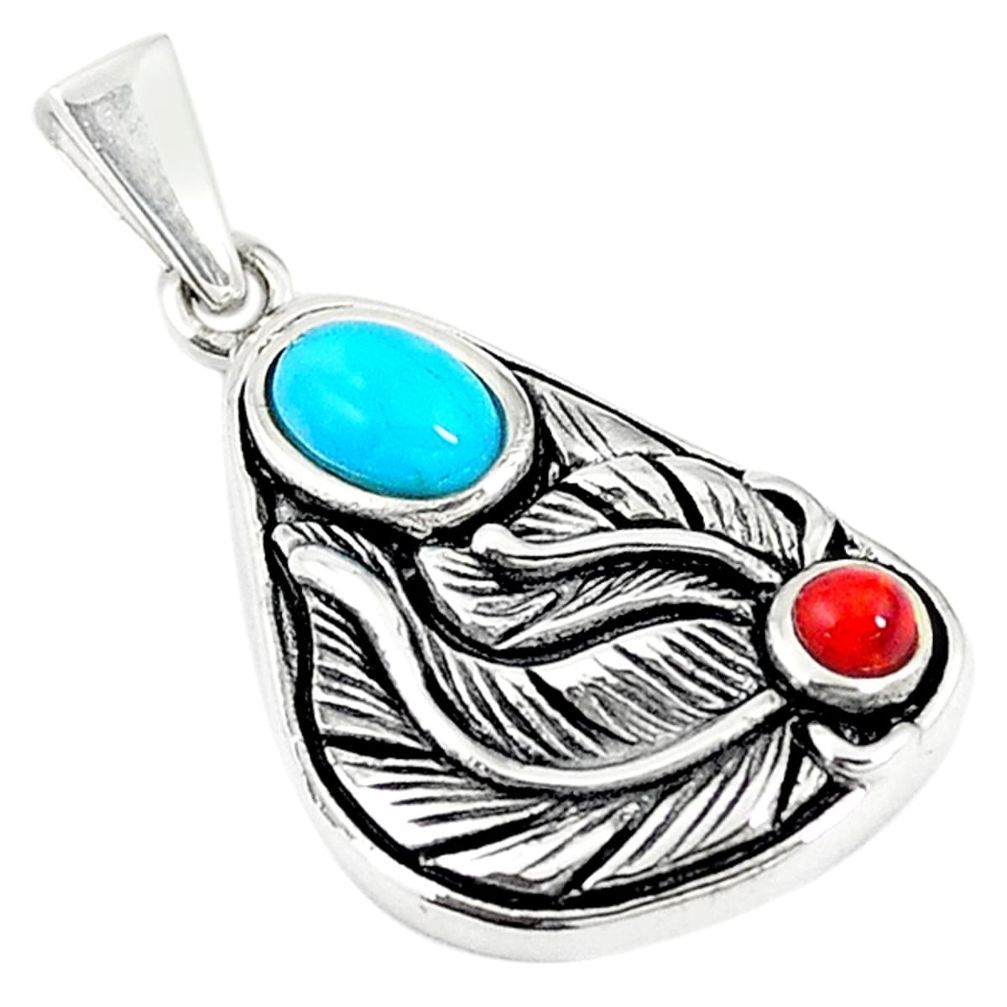 925 silver southwestern blue copper turquoise coral pendant jewelry c10439