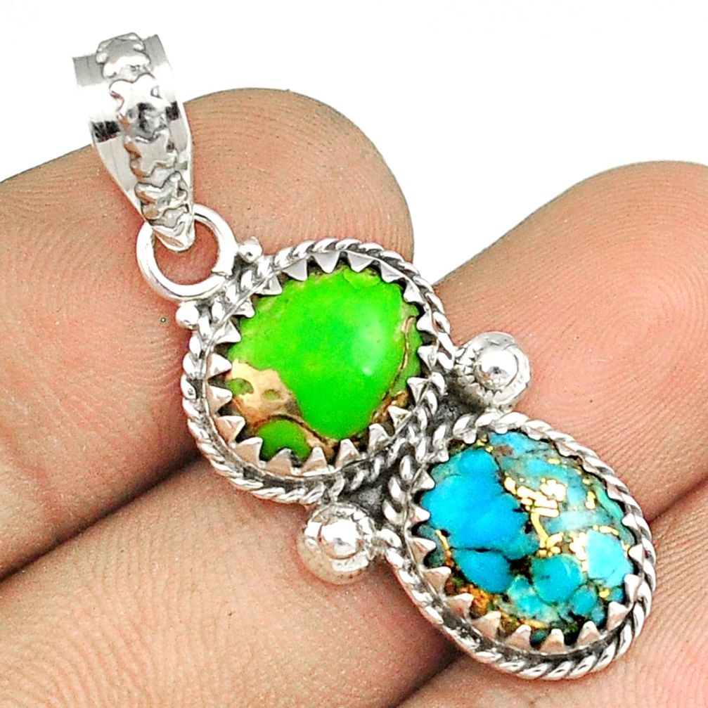 925 silver 9.39cts southwestern blue green copper turquoise pendant u30723